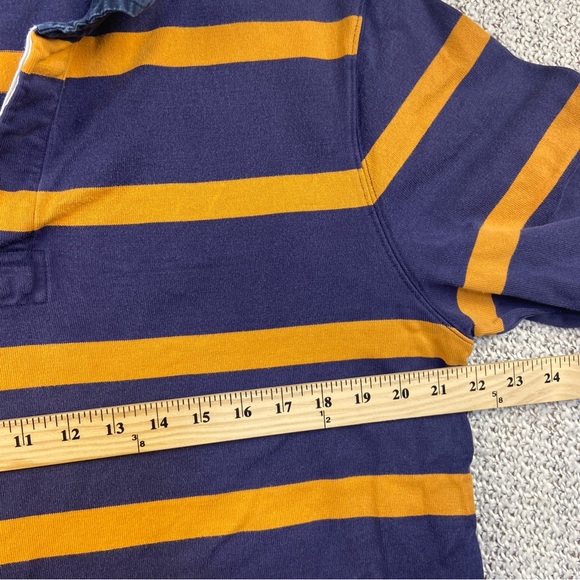 J Crew Always Rugby Shirt Mens Large Blue Yellow Cotton Stripe Polo Prep Button - Picture 3 of 5